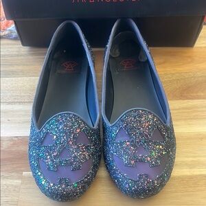Strange Cvlt Lydia Glittery black and purple jack o lantern ballet flats size 7